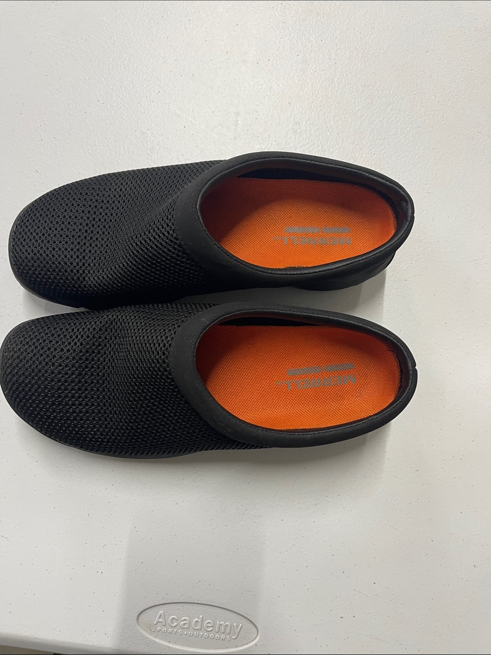 Merrell Black Mesh Slip-On Loafers with Orange Insole Women’s size 7.5